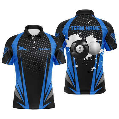Billiard Polo Shirts, Personalized Paint Billiard Balls Black Blue 3D Polo Shirts, Custom 8 Ball Billiards Jerseys, Billiards Team Shirts