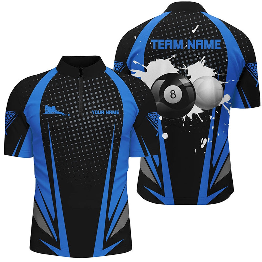 Billiard Polo Shirts, Personalized Paint Billiard Balls Black Blue 3D Polo Shirts, Custom 8 Ball Billiards Jerseys, Billiards Team Shirts
