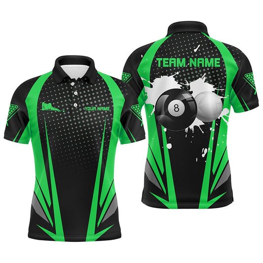 Billiard Polo Shirts, Personalized Paint Billiard Balls Black Green 3D Polo Shirts, 8 Ball Billiards Jerseys, Billiards Team Shirts