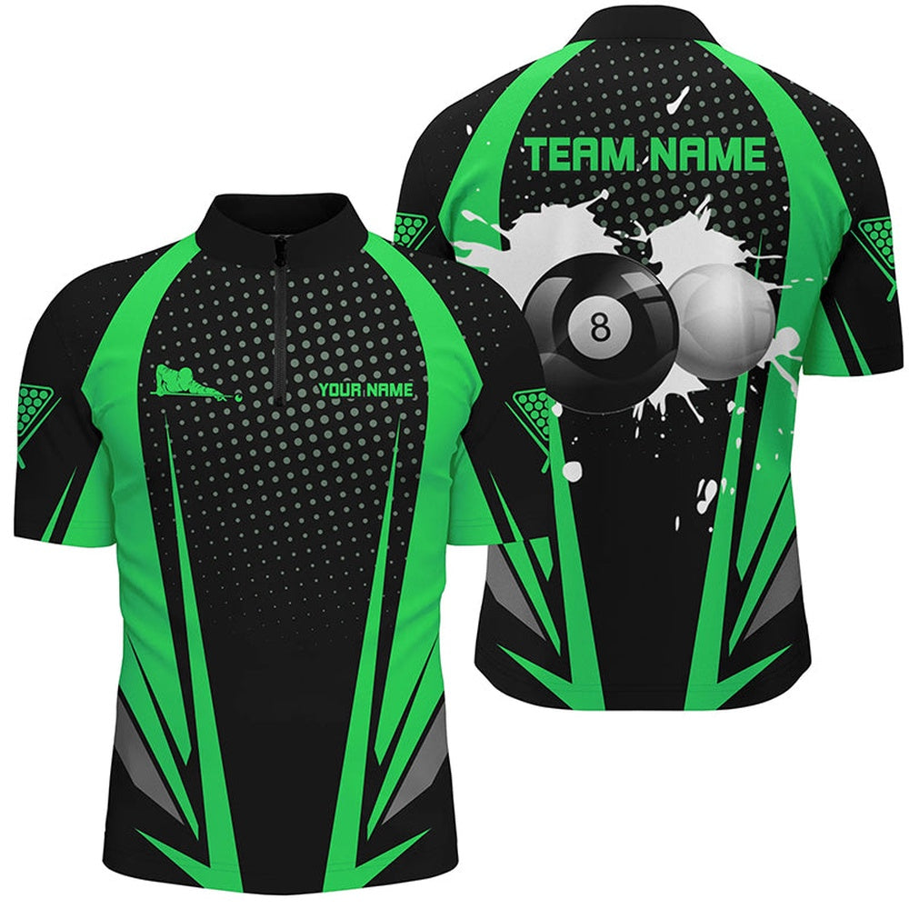 Billiard Polo Shirts, Personalized Paint Billiard Balls Black Green 3D Polo Shirts, 8 Ball Billiards Jerseys, Billiards Team Shirts
