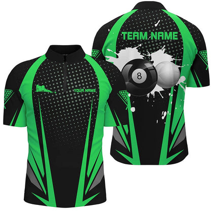 Billiard Polo Shirts, Personalized Paint Billiard Balls Black Green 3D Polo Shirts, 8 Ball Billiards Jerseys, Billiards Team Shirts