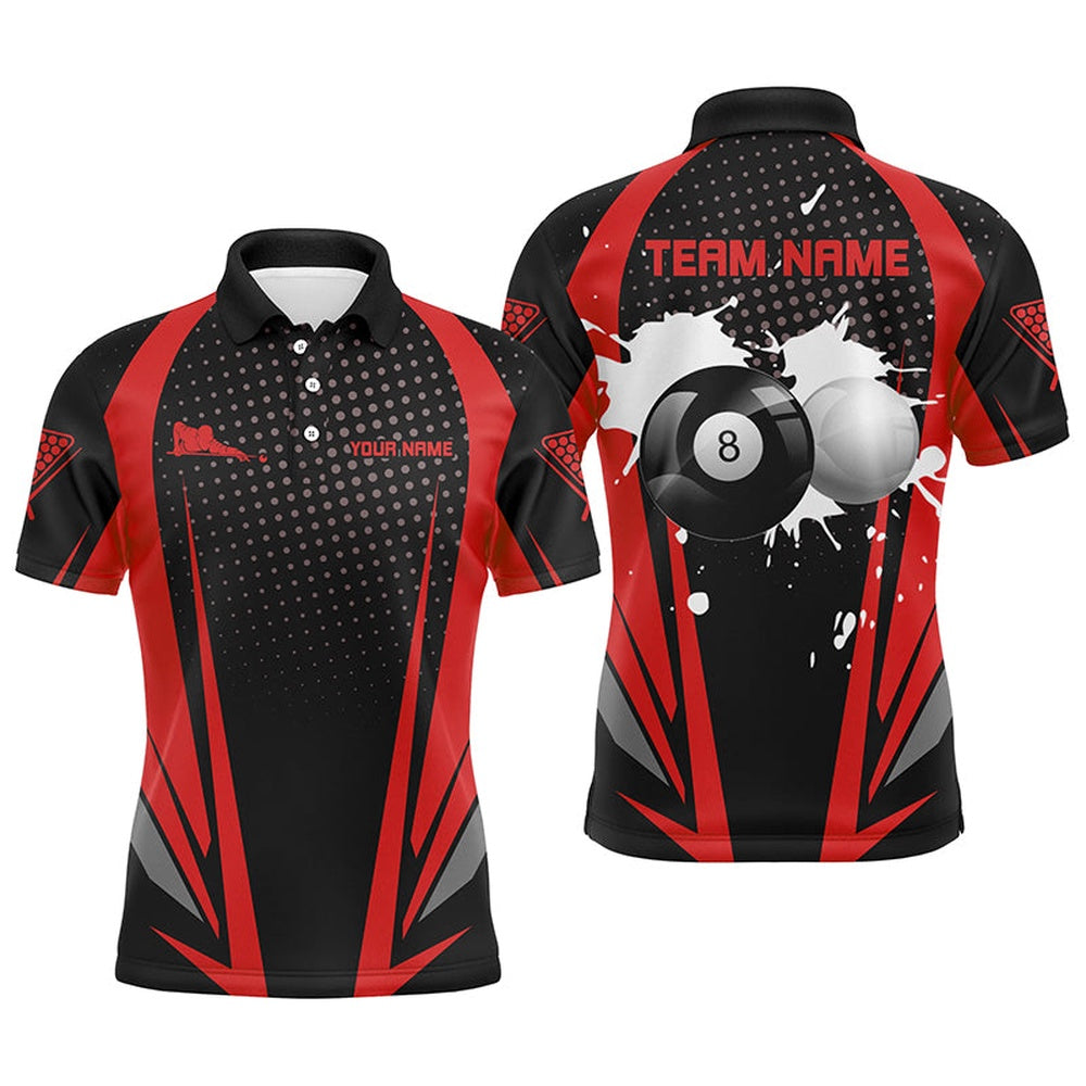 Billiard Polo Shirts, Personalized Paint Billiard Balls Black Red 3D Polo Shirts, Custom 8 Ball Billiards Jerseys, Billiards Team Shirts