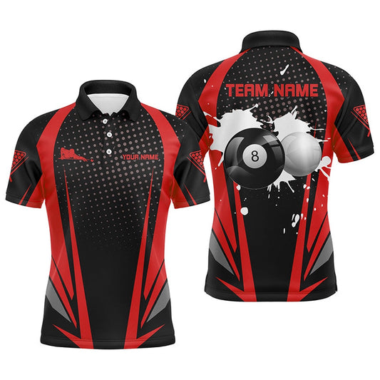 Billiard Polo Shirts, Personalized Paint Billiard Balls Black Red 3D Polo Shirts, Custom 8 Ball Billiards Jerseys, Billiards Team Shirts