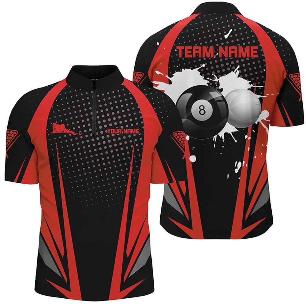 Billiard Polo Shirts, Personalized Paint Billiard Balls Black Red 3D Polo Shirts, Custom 8 Ball Billiards Jerseys, Billiards Team Shirts