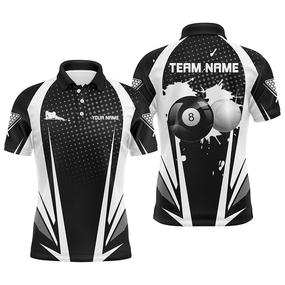 Billiard Polo Shirts, Personalized Paint Billiard Balls Black White 3D Polo Shirts, 8 Ball Billiards Jerseys, Billiards Team Shirts
