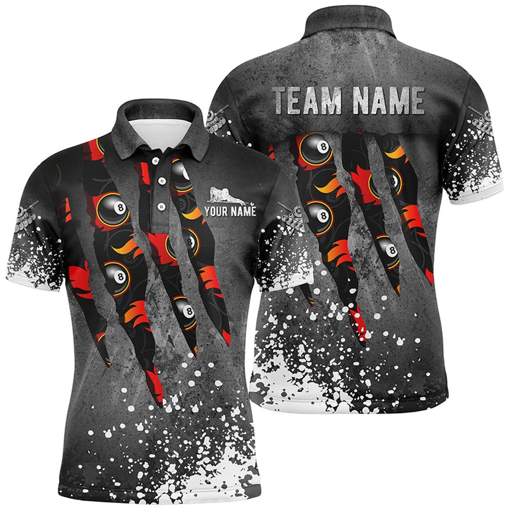 Billiard Polo Shirts, Personalized Paint White 8 Ball Fire Billiard 3D Polo Shirts, Custom 8 Ball Pool Jerseys, Billiards Team Shirts