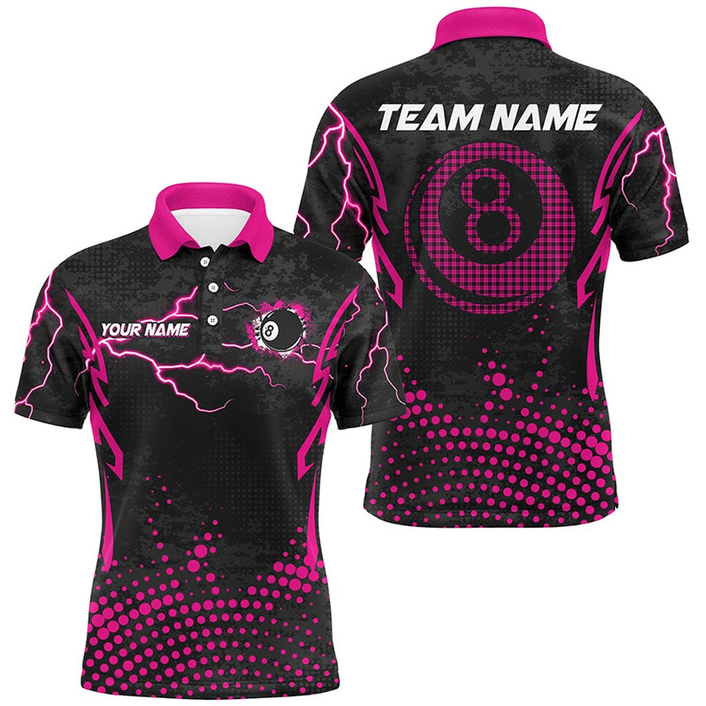 Billiard Polo Shirts, Personalized Pink 8 Ball Point Billiard Jerseys Shirts Best Custom Billiards Apparel Clothing, Billiards Team Shirts