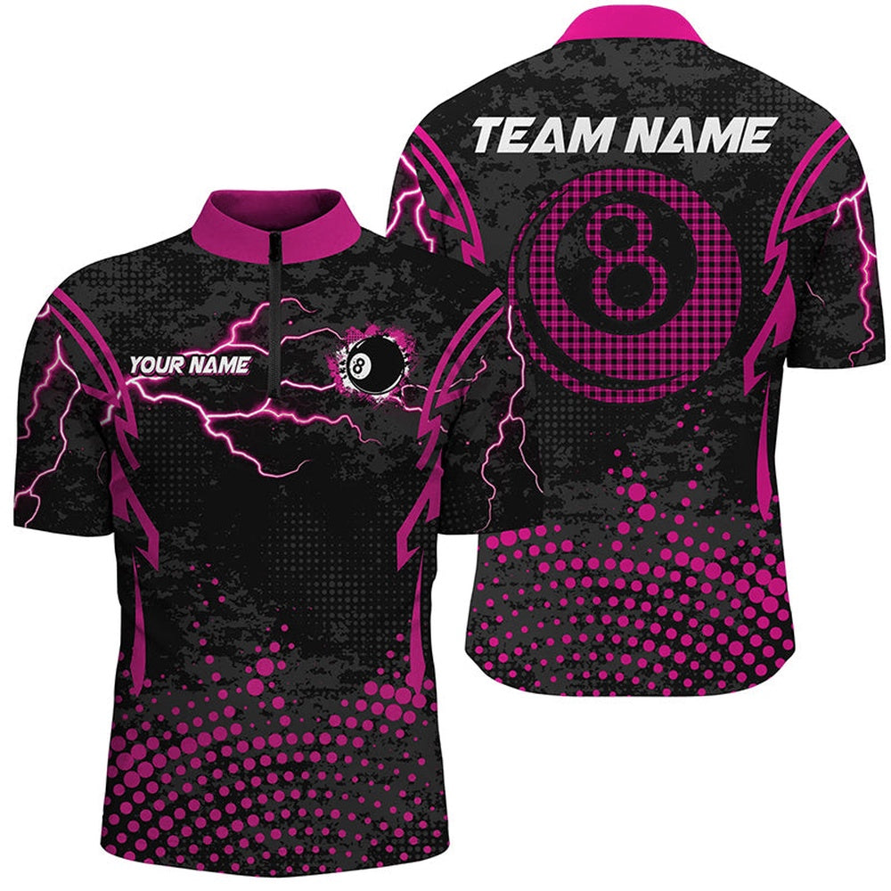 Billiard Polo Shirts, Personalized Pink 8 Ball Point Billiard Jerseys Shirts Best Custom Billiards Apparel Clothing, Billiards Team Shirts