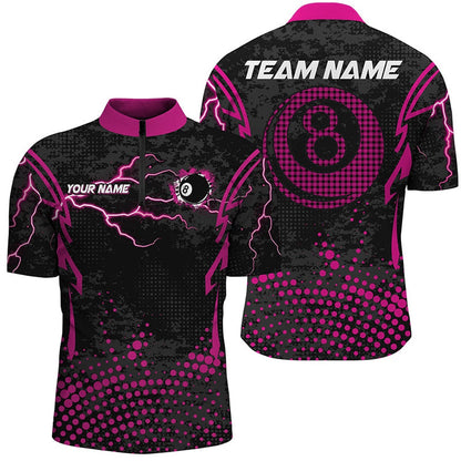 Billiard Polo Shirts, Personalized Pink 8 Ball Point Billiard Jerseys Shirts Best Custom Billiards Apparel Clothing, Billiards Team Shirts