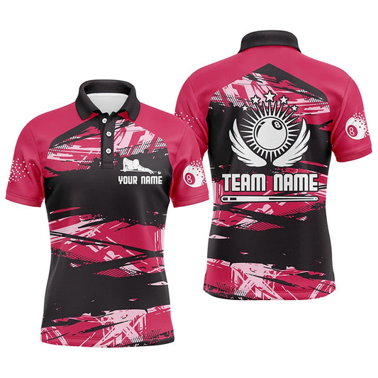 Billiard Polo Shirts, Personalized Pink Billiard 8 Ball Pool 3D Polo Shirts, Custom Name Funny Billiard Jerseys, Billiards Team Shirts