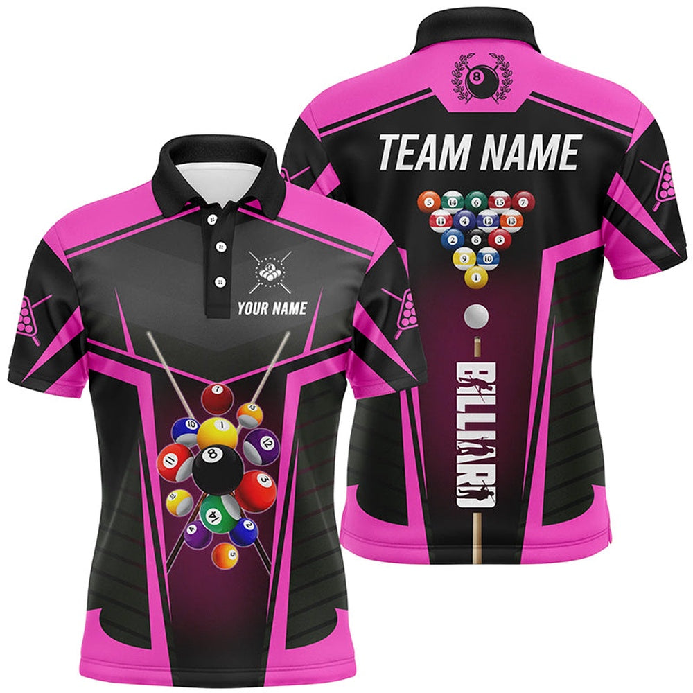 Billiard Polo Shirts, Personalized Pink Jerseys Billiard Balls Polo & 14 Zip Shirts Custom 3D Pool League Shirts, Billiards Team Shirts