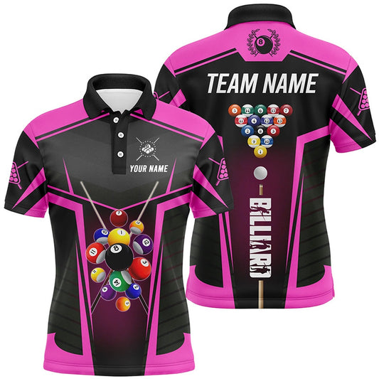 Billiard Polo Shirts, Personalized Pink Jerseys Billiard Balls Polo & 14 Zip Shirts Custom 3D Pool League Shirts, Billiards Team Shirts