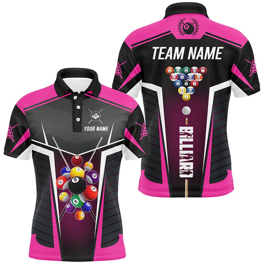 Billiard Polo Shirts, Personalized Pink Jerseys Billiard Balls Shirts Custom 3D Billiard Pool League Shirts, Billiards Team Shirts