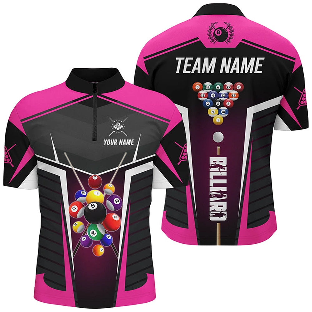 Billiard Polo Shirts, Personalized Pink Jerseys Billiard Balls Shirts Custom 3D Billiard Pool League Shirts, Billiards Team Shirts