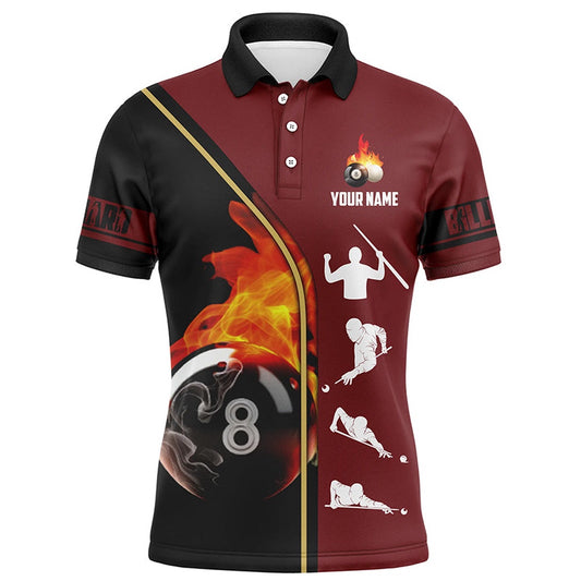 Billiard Polo Shirts, Personalized Players Billiards 8 Ball 3D Polo Shirts, Custom Fire 8 Ball Billiards Jerseys, Billiards Team Shirts