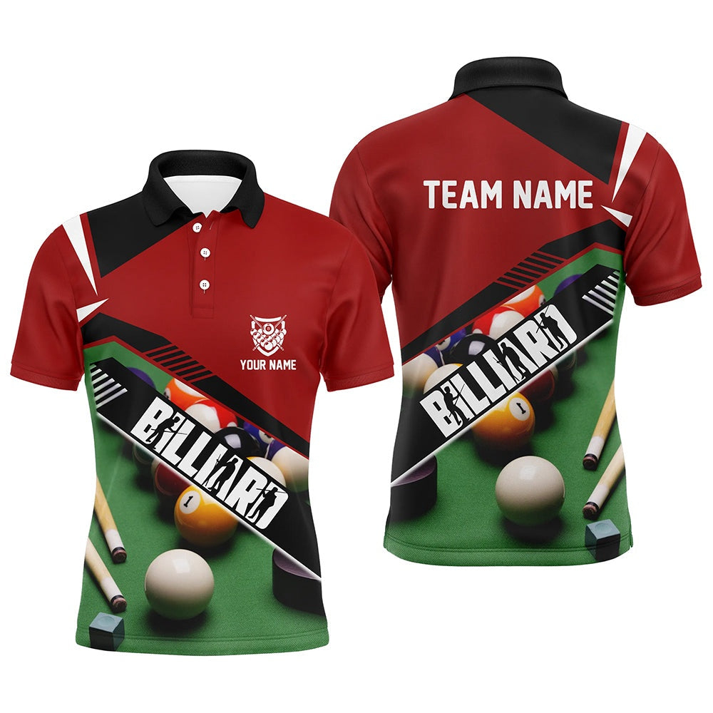 Billiard Polo Shirts, Personalized Pool Balls Billiard Red Green 3D Polo Shirts, Custom Pool Billiards Jerseys, Billiards Team Shirts