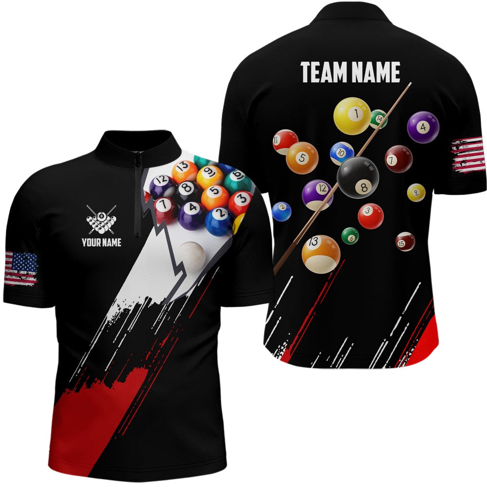 Billiard Polo Shirts, Personalized Pool Player 8 Ball Pool Billiard Polo Shirts, US Flag Billiard Jerseys, Billiards Team Shirts