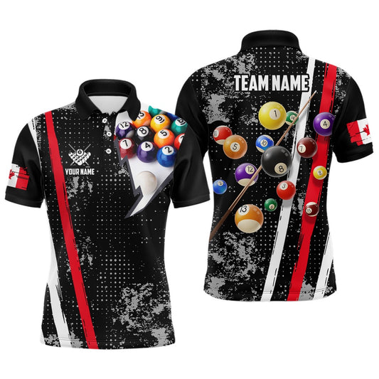 Billiard Polo Shirts, Personalized Pool Player Billiards 8 Ball Polo Shirts, Custom Canadian Flag Billiard Shirts, Billiards Team Shirts