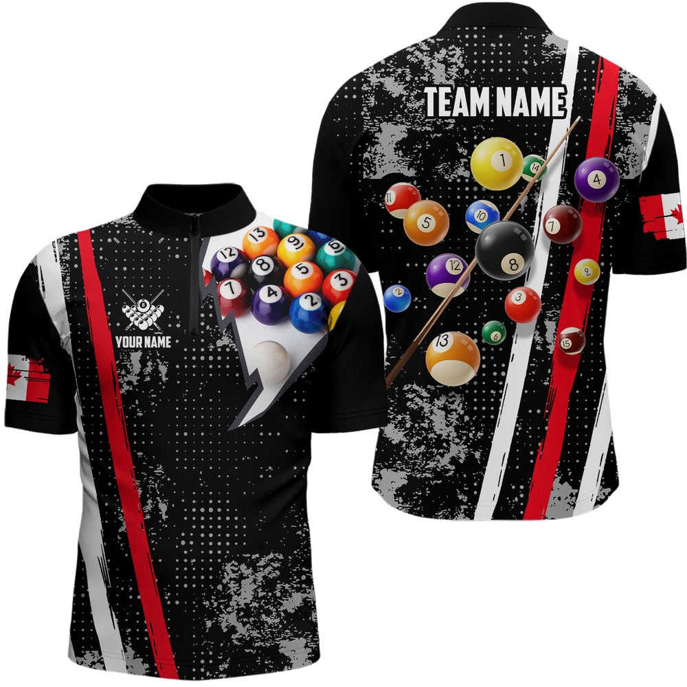 Billiard Polo Shirts, Personalized Pool Player Billiards 8 Ball Polo Shirts, Custom Canadian Flag Billiard Shirts, Billiards Team Shirts