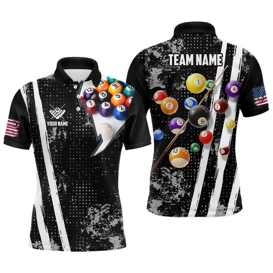 Billiard Polo Shirts, Personalized Pool Player Billiards 8 Ball Polo Shirts, Custom US Flag Billiard Jerseys, Billiards Team Shirts