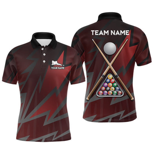 Billiard Polo Shirts, Personalized Pool Player Billiards Red Black 3D Polo Shirts, Custom Billiard Balls Jerseys, Billiards Team Shirts