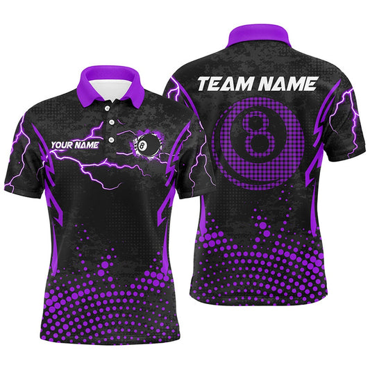 Billiard Polo Shirts, Personalized Purple 8 Ball Point 3D Billiard Polo Shirts Best Custom Billiards Apparel Clothing, Billiards Team Shirts
