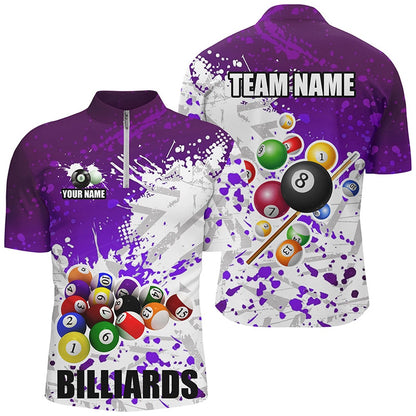 Billiard Polo Shirts, Personalized Purple Billiard Balls Paint Splash Billiard Shirts, 3D Billiard Jerseys Attire, Billiards Team Shirts