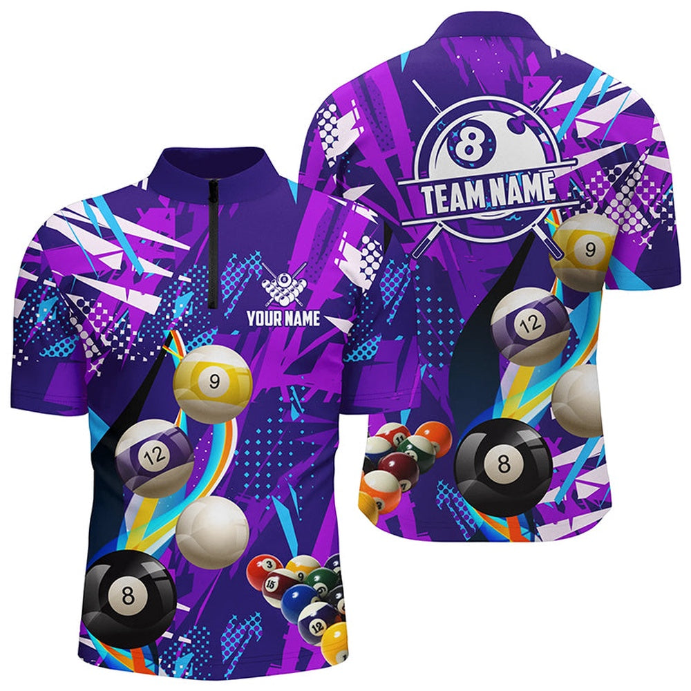 Billiard Polo Shirts, Personalized Purple Billiard Balls Polo Shirt, Colorful Billiard Jerseys Shirts, Billiards Team Shirts