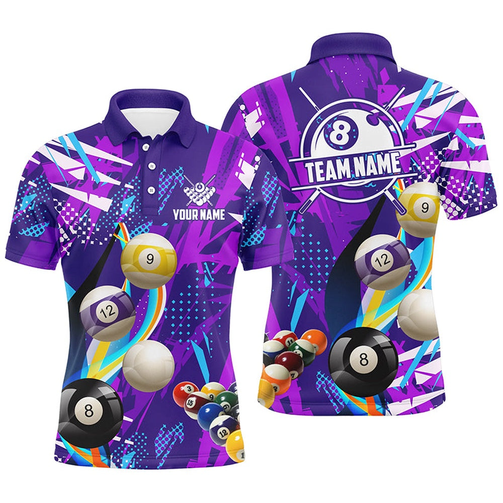 Billiard Polo Shirts, Personalized Purple Billiard Balls Polo Shirts Custom Colorful Billiard Jerseys Shirts, Billiards Team Shirts