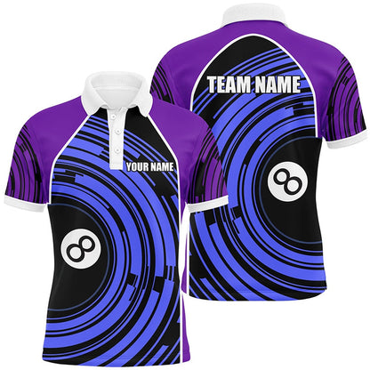 Billiard Polo Shirts, Personalized Purple Blue 8 Ball Billiard Polo Shirts Custom S Billiard Team Shirts, Billiards Team Shirts