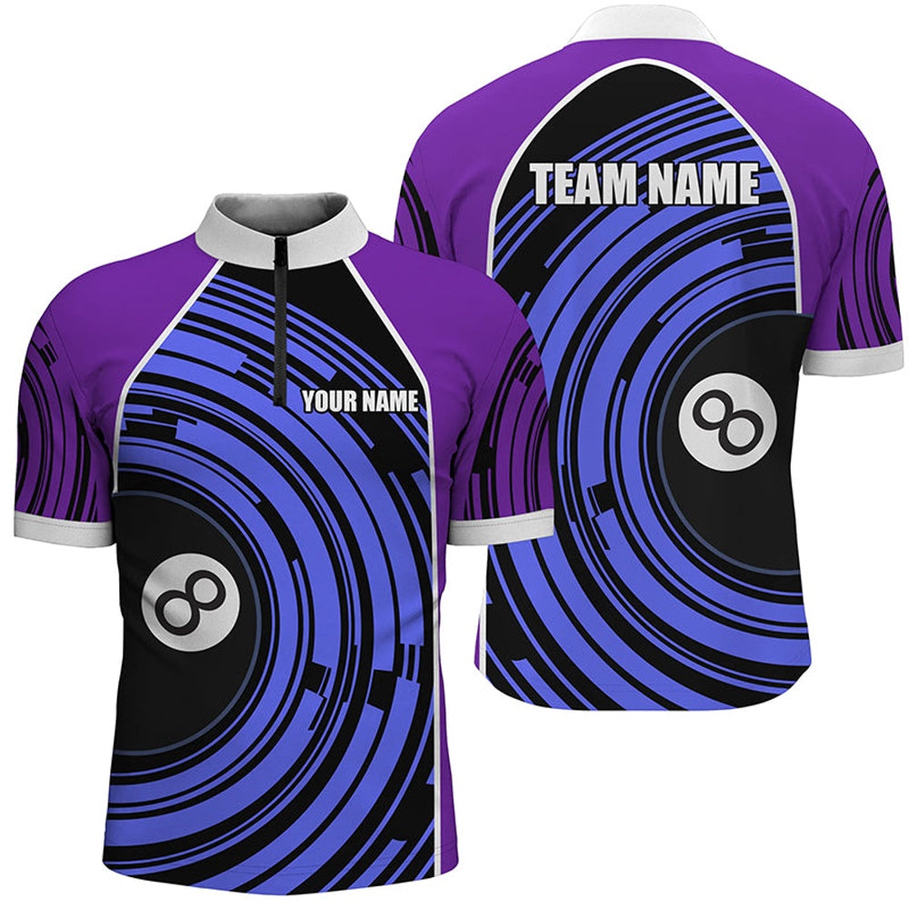 Billiard Polo Shirts, Personalized Purple Blue 8 Ball Billiard Polo Shirts Custom S Billiard Team Shirts, Billiards Team Shirts
