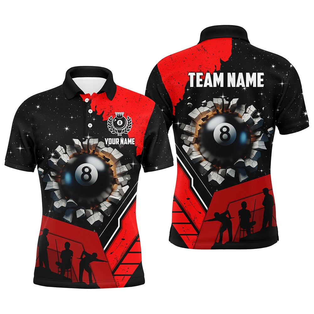 Billiard Polo Shirts, Personalized Purple Funny 8 Ball Pool Crack Polo Shirts Custom Team League Billiard Jersey, Billiards Team Shirts