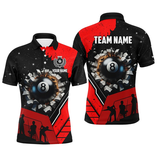 Billiard Polo Shirts, Personalized Purple Funny 8 Ball Pool Crack Polo Shirts Custom Team League Billiard Jersey, Billiards Team Shirts