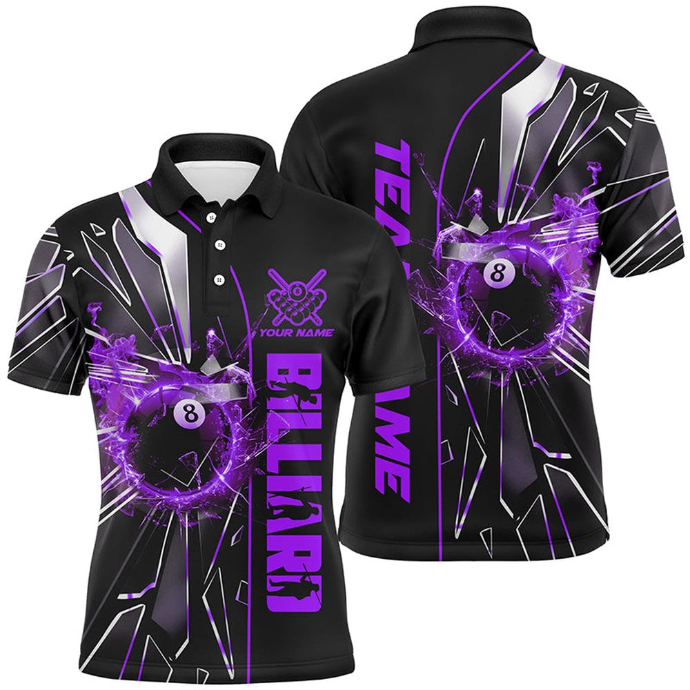 Billiard Polo Shirts, Personalized Purple Glass Crack 8 Ball Billiard Polo & Polo Shirts, 8 Ball Pool Jerseys, Billiards Team Shirts