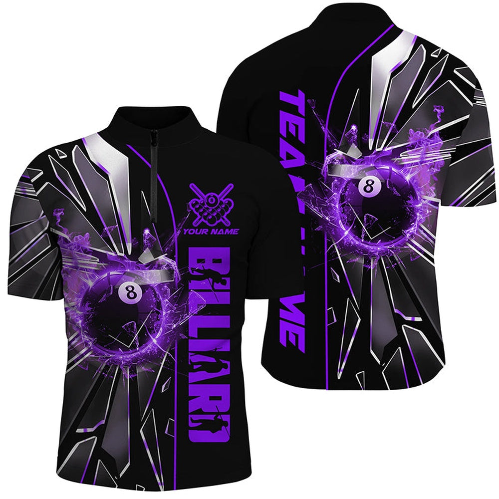 Billiard Polo Shirts, Personalized Purple Glass Crack 8 Ball Billiard Polo & Polo Shirts, 8 Ball Pool Jerseys, Billiards Team Shirts