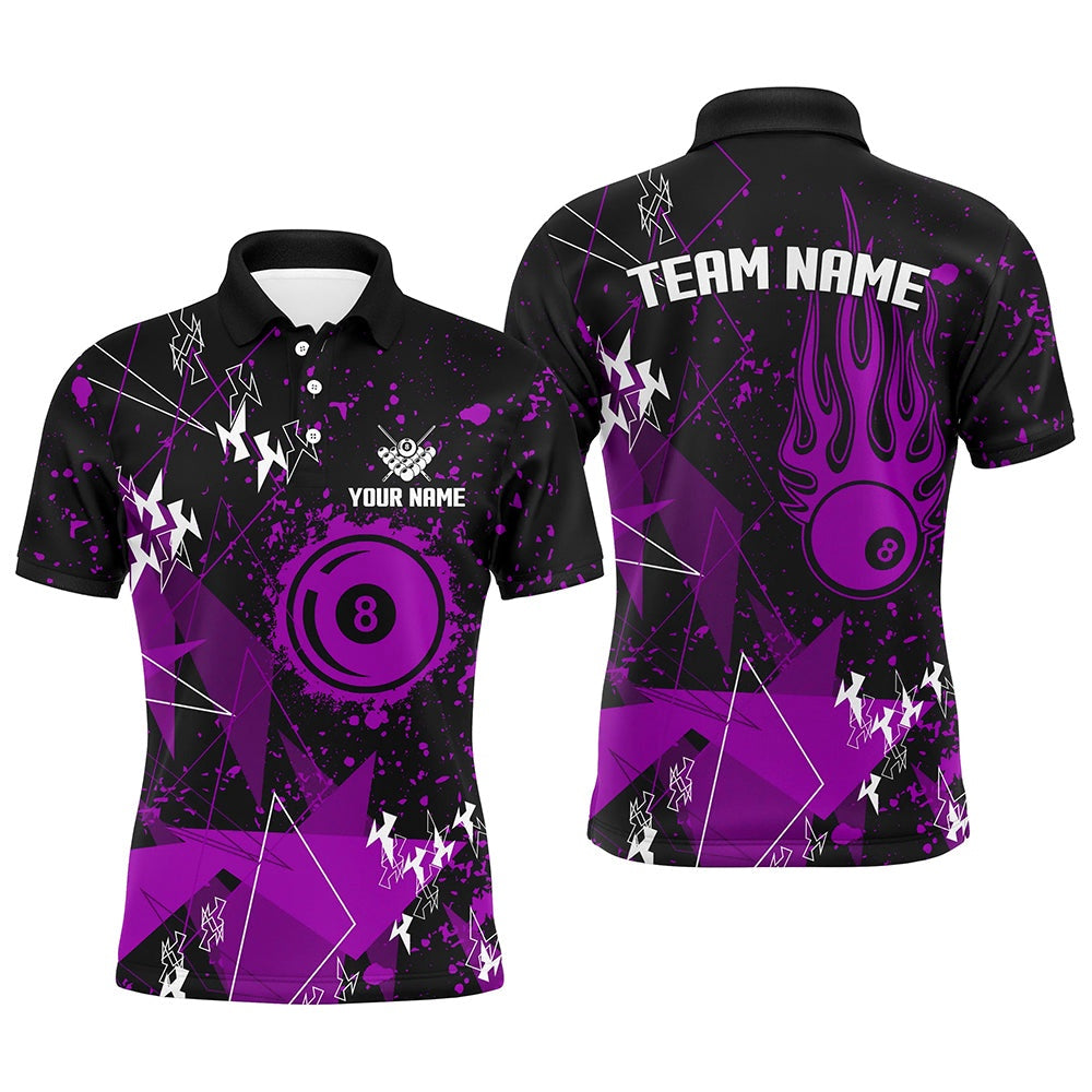 Billiard Polo Shirts, Personalized Purple Grunge Billiard Polo Shirts, Best Custom Billiard Jerseys For Pool Player, Billiards Team Shirts