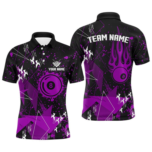Billiard Polo Shirts, Personalized Purple Grunge Billiard Polo Shirts, Best Custom Billiard Jerseys For Pool Player, Billiards Team Shirts