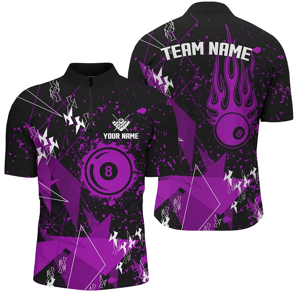 Billiard Polo Shirts, Personalized Purple Grunge Billiard Polo Shirts, Best Custom Billiard Jerseys For Pool Player, Billiards Team Shirts