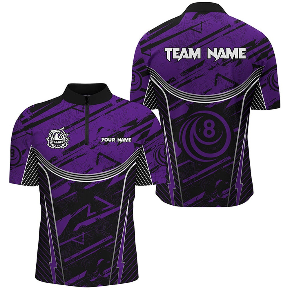 Billiard Polo Shirts, Personalized Purple Grunge Billiard Shirts Custom Billiards Ball 8 Jerseys Team Shirts, Billiards Team Shirts