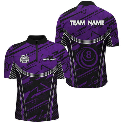 Billiard Polo Shirts, Personalized Purple Grunge Billiard Shirts Custom Billiards Ball 8 Jerseys Team Shirts, Billiards Team Shirts