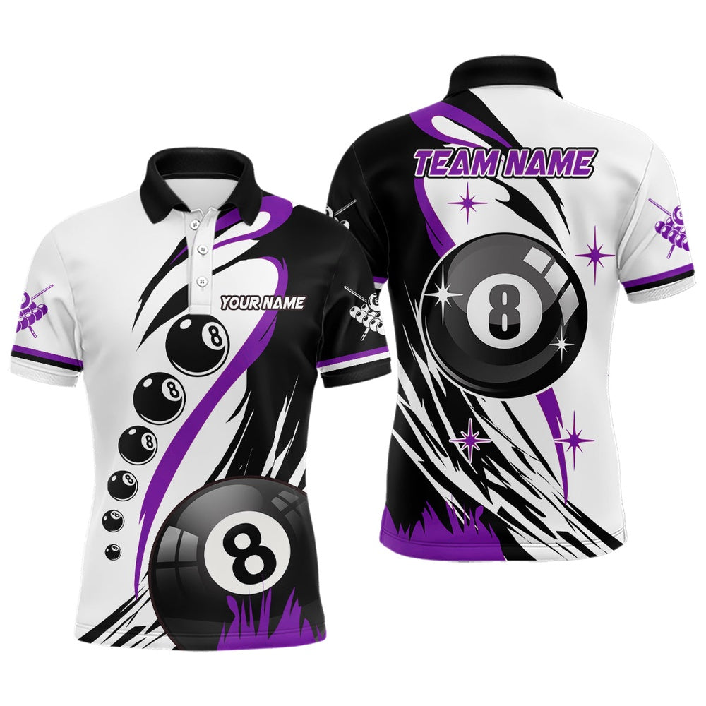 Billiard Polo Shirts, Personalized Purple Jerseys Billiard 8 Ball Pool Polo Shirts, Best Custom Billiard Team Shirts, Billiards Team Shirts