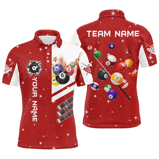 Billiard Polo Shirts, Personalized Red 3D Billiard Balls Polo Shirts Custom Name Billiard Team League Jerseys, Billiards Team Shirts