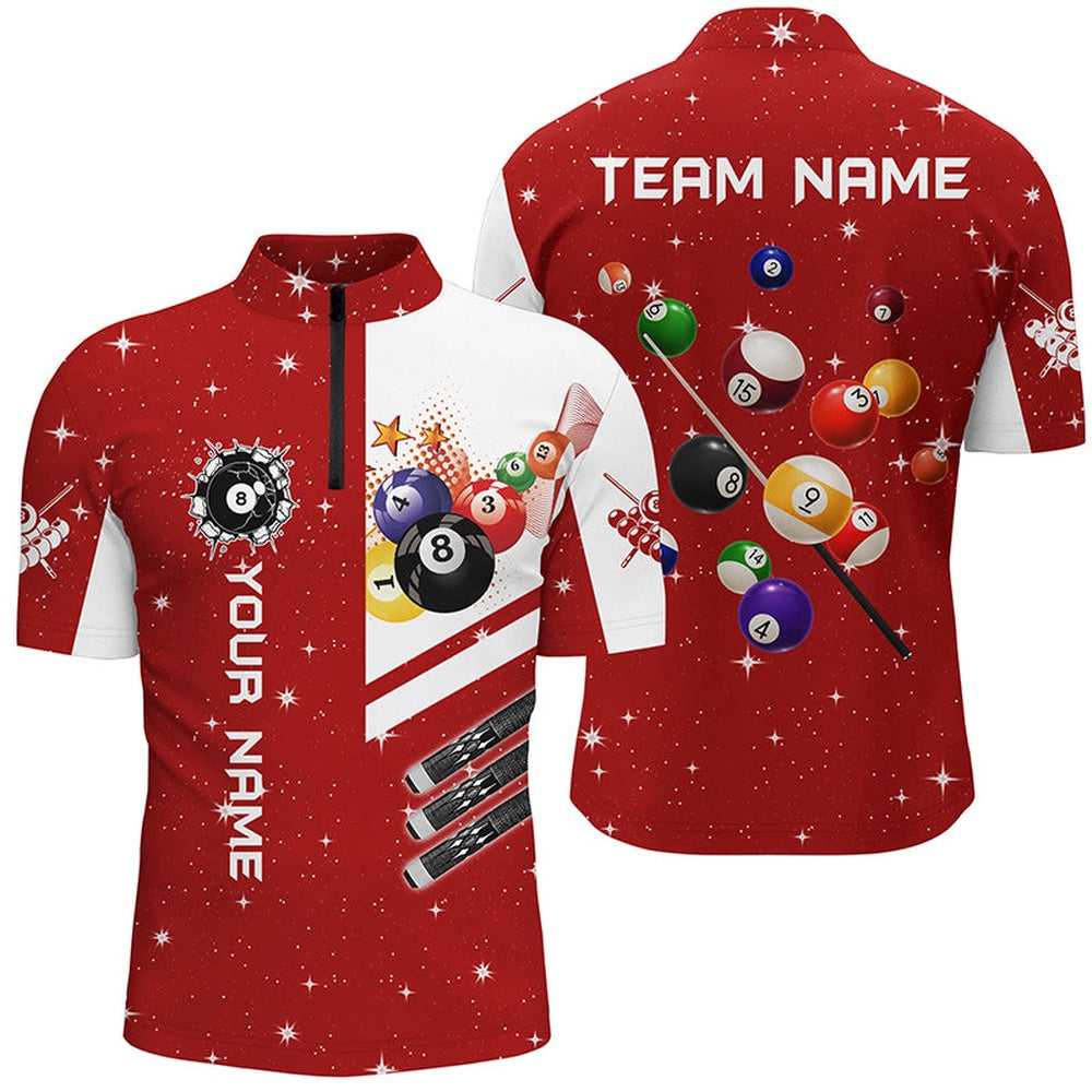 Billiard Polo Shirts, Personalized Red 3D Billiard Balls Polo Shirts Custom Name Billiard Team League Jerseys, Billiards Team Shirts