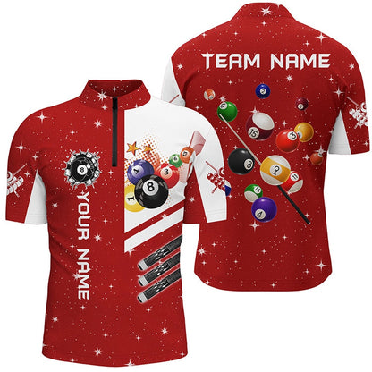 Billiard Polo Shirts, Personalized Red 3D Billiard Balls Polo Shirts Custom Name Billiard Team League Jerseys, Billiards Team Shirts