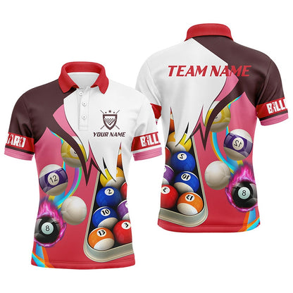 Billiard Polo Shirts, Personalized Red 3D Billiard Balls Polo Shirts, Custom Pool Billiard Team Shirts, Billiards Team Shirts