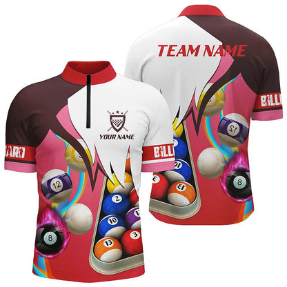 Billiard Polo Shirts, Personalized Red 3D Billiard Balls Polo Shirts, Custom Pool Billiard Team Shirts, Billiards Team Shirts