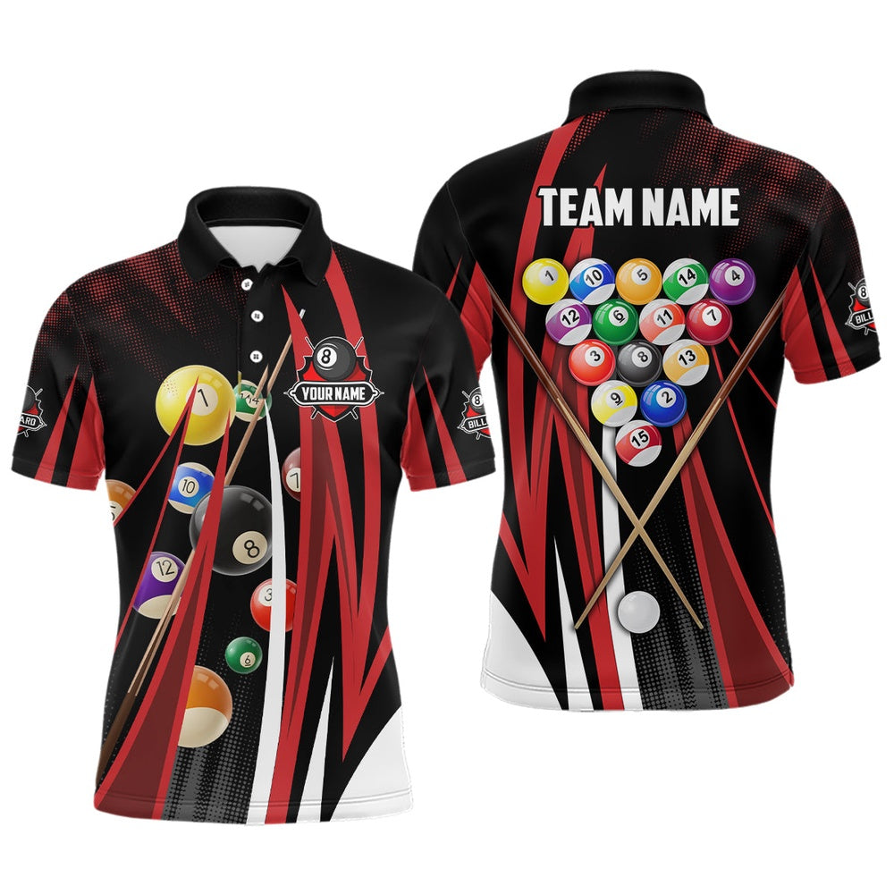 Billiard Polo Shirts, Personalized Red 3D Billiard Balls Polo Shirts Custom Pool League Billiard Jerseys Shirts, Billiards Team Shirts
