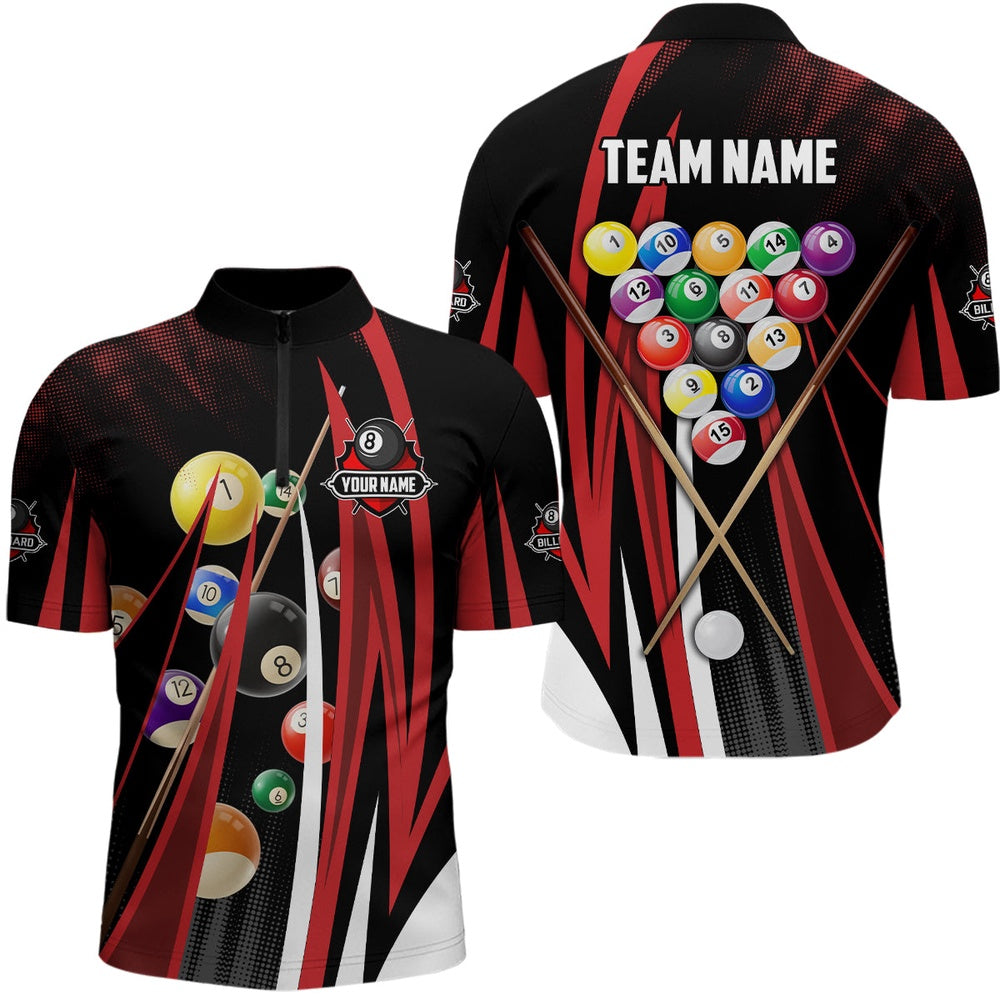 Billiard Polo Shirts, Personalized Red 3D Billiard Balls Polo Shirts Custom Pool League Billiard Jerseys Shirts, Billiards Team Shirts