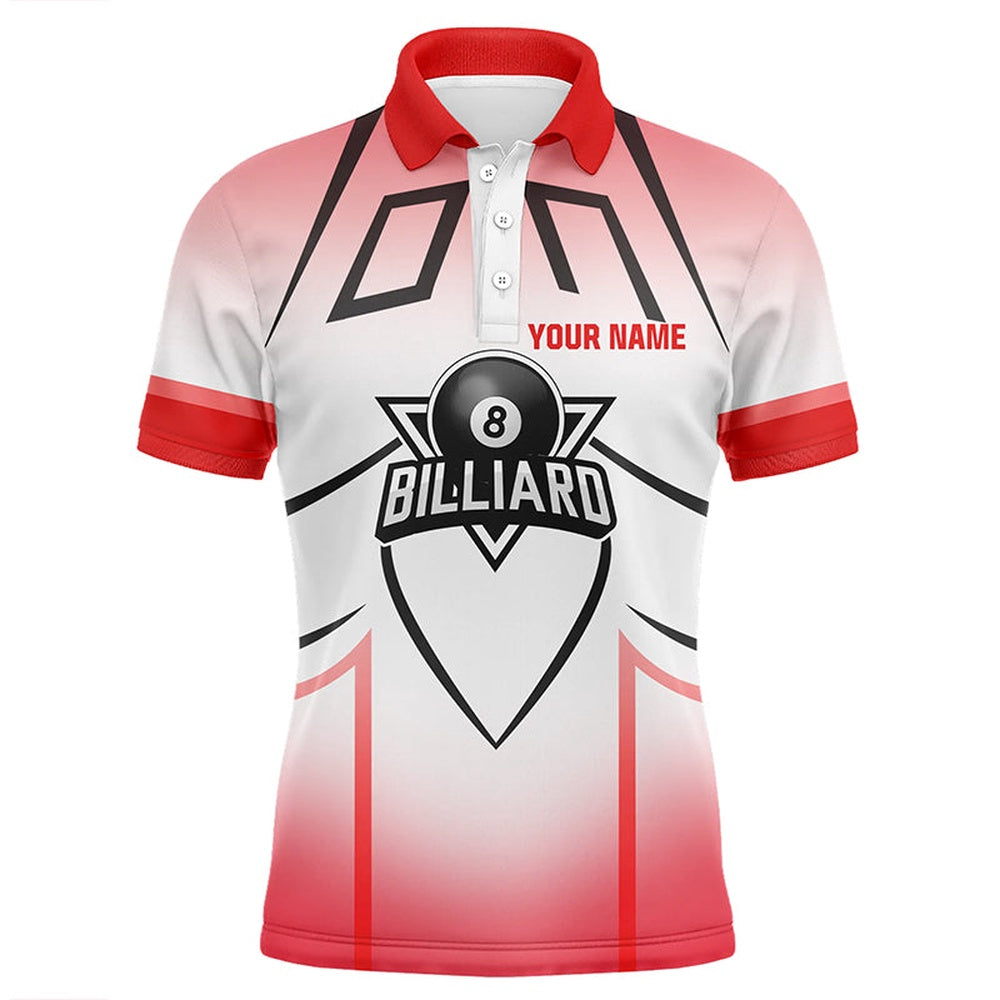 Billiard Polo Shirts, Personalized Red 8 Ball Billiard Heart 3D Polo Shirts, Custom Billiards Valentine Gifts, Billiards Team Shirts