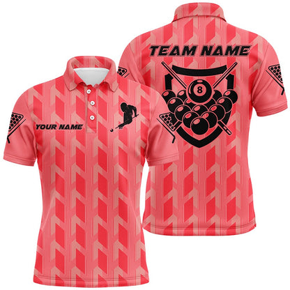 Billiard Polo Shirts, Personalized Red 8 Ball Billiards 3D Polo Shirts, Custom Name Player Billiards Jerseys, Billiards Team Shirts